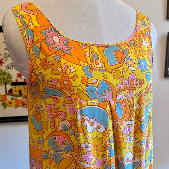 Vintage 60s Mod Floral Swing Dress | Bright Yellow Psychedelic Print - Picture 3 of 7